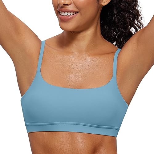 CRZ YOGA Womens Butterluxe Adjustable Spaghetti Strap Sports Bra - Scoop Neck Wireless Padded Bra Yoga Workout Crop Top