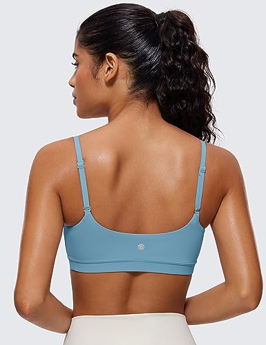 CRZ YOGA Womens Butterluxe Adjustable Spaghetti Strap Sports Bra - Scoop Neck Wireless Padded Bra Yoga Workout Crop Top