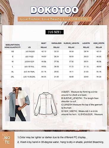 Dokotoo Womens Color Block Button Down Shirts Long Sleeve Oversized Boyfriend Blouses Tops