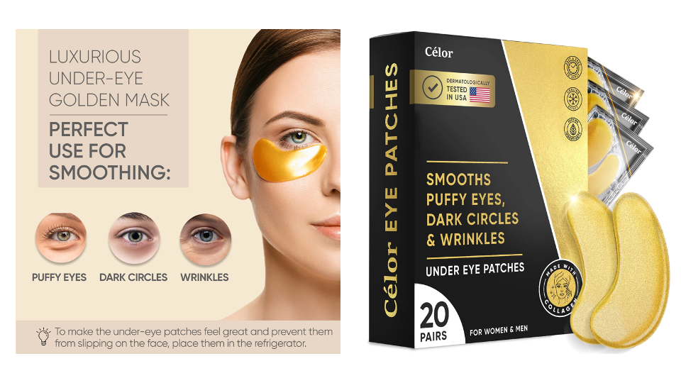 Under Eye Patches (20 Pairs) - Golden Under Eye Mask Amino Acid & Collagen, Under Eye Mask for Face, Dark Circles and Puffiness, Beauty & Personal Care