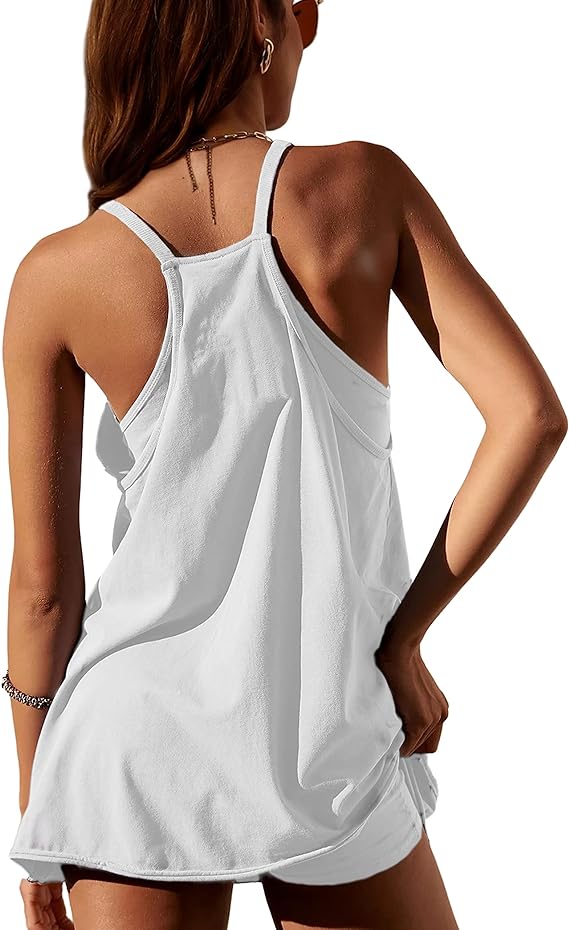 Faleave Women's Summer Sleeveless Mini Dress Athletic Dress Spaghetti Strap Short Tennis Dress with Pockets