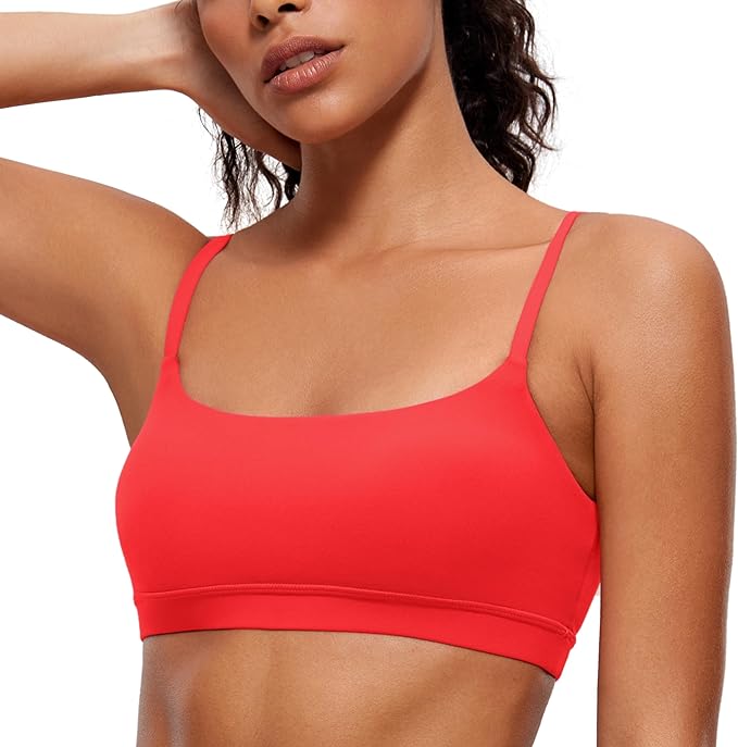 CRZ YOGA Womens Butterluxe Adjustable Spaghetti Strap Sports Bra - Scoop Neck Wireless Padded Bra Yoga Workout Crop Top