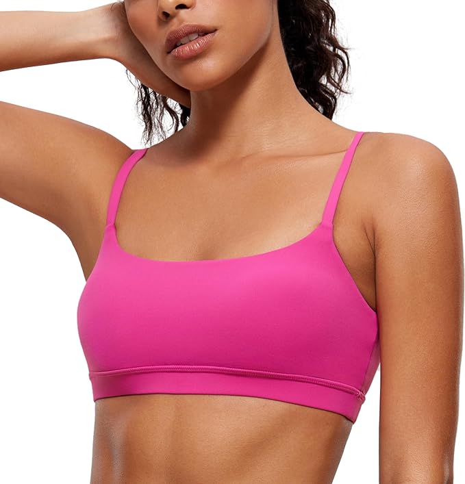 CRZ YOGA Womens Butterluxe Adjustable Spaghetti Strap Sports Bra - Scoop Neck Wireless Padded Bra Yoga Workout Crop Top