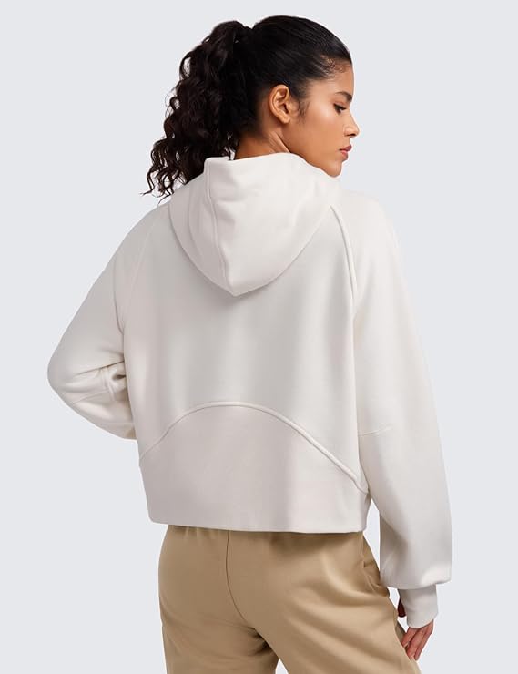 CRZ YOGA Womens Fleece Lined Half Zip Hoodies Pullover Oversized Long Sleeve Casual Workout Sweatshirts with Thumb Holes