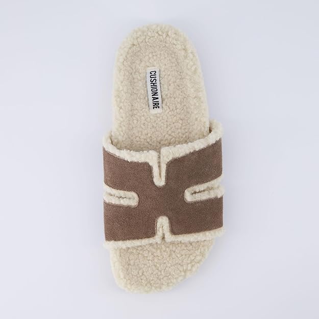 CUSHIONAIRE Women's Cuddle Fur Faux Shearling lined slide sandal +Memory Foam, Wide Widths Available
