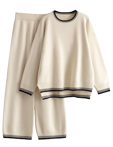 Tanming Women's Sweater Sets 2 Piece Outfits Knitted Pullover Jumper and Wide Leg Pants Tracksuit