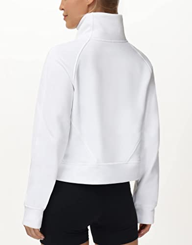 THE GYM PEOPLE Womens' Half Zip Pullover Fleece Stand Collar Crop Sweatshirt with Pockets Thumb Hole
