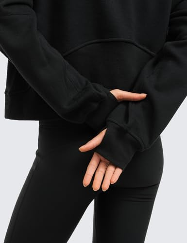 CRZ YOGA Womens Fleece Lined Half Zip Hoodies Pullover Oversized Long Sleeve Casual Workout Sweatshirts with Thumb Holes