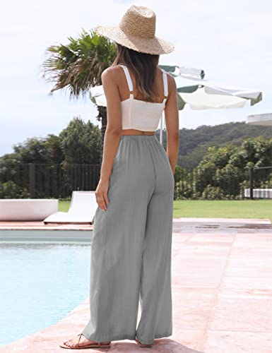 Faleave Women's Cotton Linen Summer Palazzo Pants Flowy Wide Leg Beach Trousers with Pockets