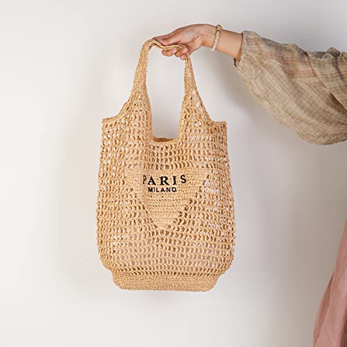 Straw Mesh Tote Bag for Women 2024 New Mesh Hollow Woven Beach Bag Large Travel Shoulder Handbags Hobo Bag