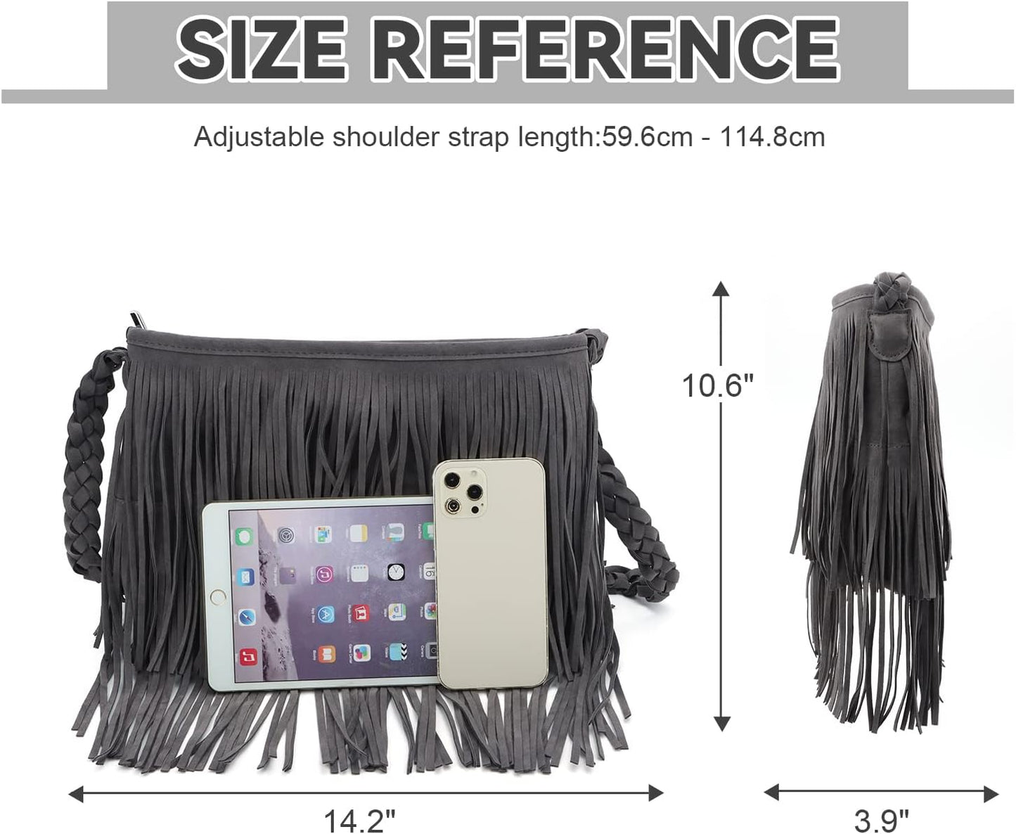 Fecialy Faux Suede Fringe Crossbody Bags for Women Western Hippie Shoulder Bag Messenger Bag Sling Bag